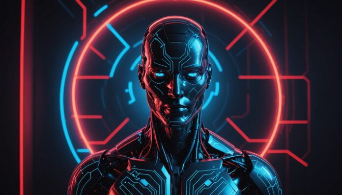 Illustration d'un agent IA autonome traversant une barrière numérique de cybersécurité