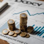 Illustration symbolisant le ralentissement de l'économie française avec pièces et graphique en baisse