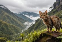 Le tilcayo, un nouveau félin sauvage découvert en Bolivie Petit félin sauvage tacheté tilcayo dans la forêt de montagne bolivienne