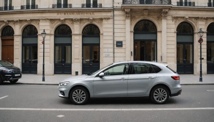 Location de voiture à Paris Voiture de location garée dans une rue parisienne