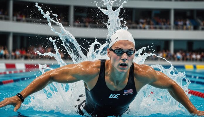 Nageur en pleine course de 200 m brasse, illustration du record du monde