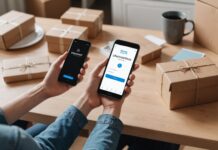 E-commerce 2026 : pourquoi le panier moyen des Français continue de baisser Personne réalisant un paiement en ligne sur smartphone avec des colis de livraison