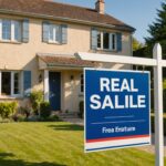 Maison avec panneau à vendre, illustration de la plus-value immobilière