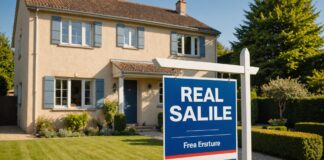 Plus-value immobilière : comment la calculer, l’exonérer et éviter les pièges fiscaux Maison avec panneau à vendre, illustration de la plus-value immobilière
