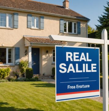 Plus-value immobilière : comment la calculer, l’exonérer et éviter les pièges fiscaux Maison avec panneau à vendre, illustration de la plus-value immobilière