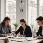 Sobriété et quête de sens : ce que révèlent les dernières études sur le quotidien des Français Famille française gérant son budget au quotidien, ambiance sobre et lumineuse