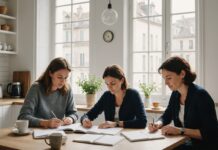 Sobriété et quête de sens : ce que révèlent les dernières études sur le quotidien des Français Famille française gérant son budget au quotidien, ambiance sobre et lumineuse