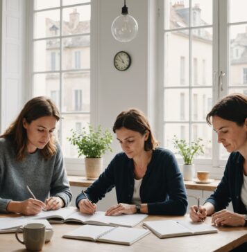 Sobriété et quête de sens : ce que révèlent les dernières études sur le quotidien des Français Famille française gérant son budget au quotidien, ambiance sobre et lumineuse