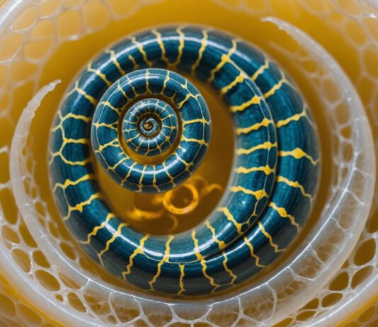 Serpents : pourquoi leurs embryons s’enroulent presque tous dans le même sens Illustration scientifique d'un embryon de serpent enroulé en spirale dans son œuf