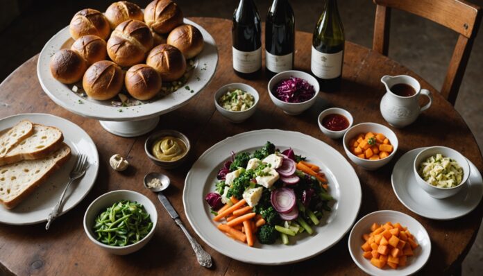 Assiette de produits fermentés et pain artisanal sur une table de bistrot français