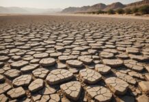 Sécheresse : plus de 1 400 cours d’eau à sec ou en rupture d’écoulement en France Lit de rivière asséché et craquelé sous un ciel d'été, illustrant la sécheresse des cours d'eau en France