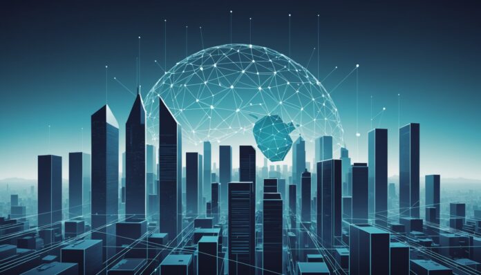 Illustration abstraite représentant l'intelligence artificielle et la productivité dans les entreprises françaises
