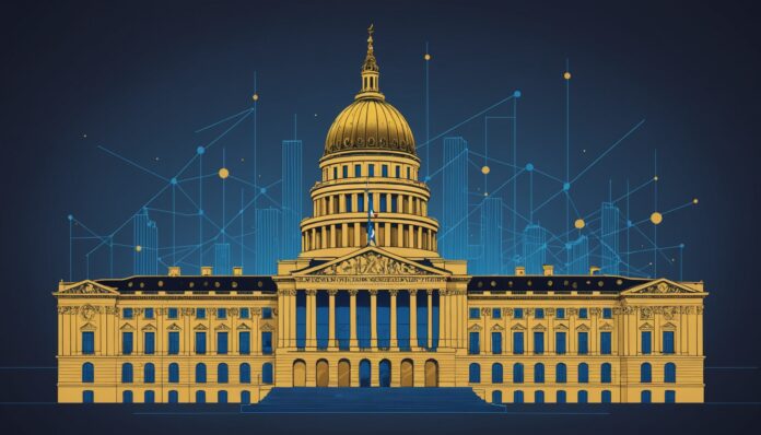 Illustration générée par IA représentant l'Assemblée nationale et la réforme fiscale de l'apport-cession