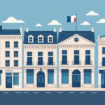 Illustration d'un bâtiment administratif et de commerces, symbole de la simplification administrative pour les entreprises